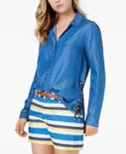 Tommy Hilfiger Lace-up Chambray Shirt, Created For Macy's