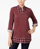 Style & Co. Plaid Layered-look Sweater, Only At Macy's