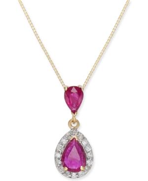 Ruby (1-3/8 Ct. T.w.) And Diamond (1/6 Ct. T.w.) Teardrop Halo Pendant Necklace In 14k Gold