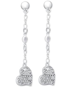 Guess Silver-tone Pave Heart Dangle Drop Earrings