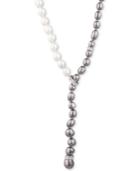 Carolee Silver-tone Crystal & Ombre Freshwater Pearl (9-10) Adjustable 16 Lariat Necklace