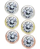 Giani Bernini 3-pc. Set Cubic Zirconia Bezel Stud Earrings In Sterling Silver, 18k Gold-plated And 18k Rose Gold-plated Sterling Silver, Created For Macy's