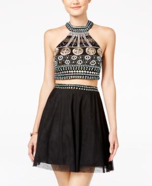 Crystal Doll Juniors' 2-pc. Embellished Halter Fit & Flare Dress