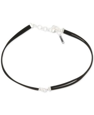 Nine West Silver-tone Double Cord Leather Choker Necklace