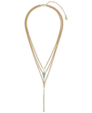 Vera Bradley Gold-tone Multi-layer Blue Stone And Pave Lariat Necklace