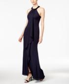Calvin Klein Beaded-neck Halter Gown