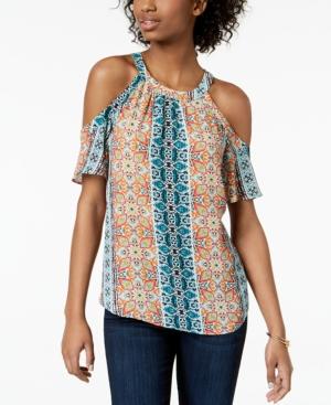 Bcx Juniors' Printed Cutout Crisscross Top