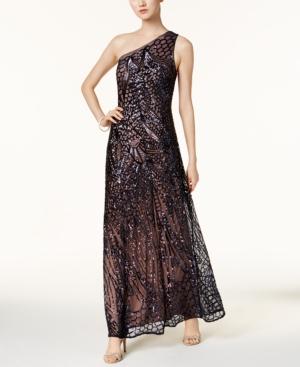 Nightway Sequined One-shoulder Gown