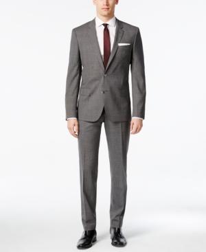 Hugo Hugo Boss Men's Slim-fit Gray And Brown Windowpane Plaid Suit