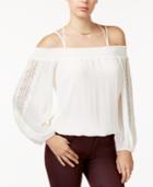 Jessica Simpson Juniors' Lace-sleeve Cold-shoulder Top