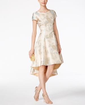 B Michael Cap-sleeve Brocade High-low Dress
