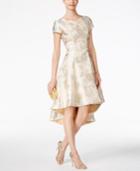 B Michael Cap-sleeve Brocade High-low Dress