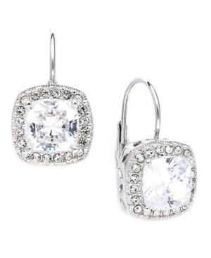 Eliot Danori Earrings, Silver-tone Framed Cushion Cut Cubic Zirconia Leverback Earrings (6 Ct. T.w.)