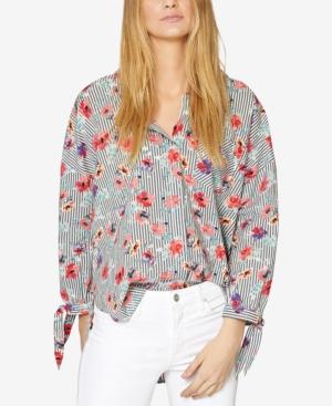 Sanctuary Cotton Mixed-print Tie-cuff Blouse