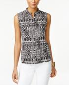 Ny Collection Petite Printed Sleeveless Utility Blouse