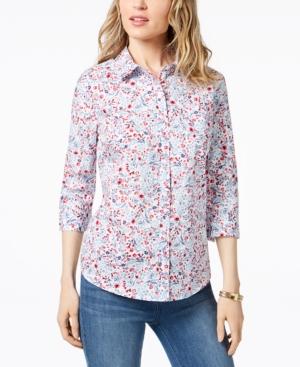 Karen Scott Cotton Floral-print Shirt, Created For Macy's