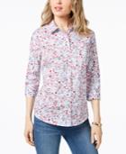 Karen Scott Cotton Floral-print Shirt, Created For Macy's