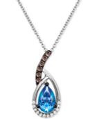 Le Vian Chocolatier Blue Topaz (3/4 Ct. T.w.) And Diamond (1/8 Ct. T.w.) Pendant Necklace In 14k White Gold