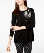 Alfani Embellished 3/4-sleeve Sweater, Created For Macy's