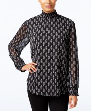 Ny Collection Printed Mock-neck Top