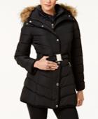 Tommy Hilfiger Faux-fur-trim Layered Hooded Belted Puffer Coat