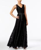 Calvin Klein V-neck Belted Lace Gown