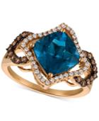 Le Vian Chocolatier Deep Sea Blue Topaz (3-3/8 Ct. T.w.) And Diamond (3/8 Ct. T.w.) Ring In 14k Rose Gold