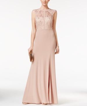 Nightway Banded Sequined Lace Gown