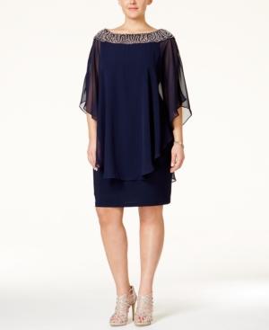 Xscape Plus Size Beaded Chiffon Capelet Dress