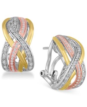 Diamond Weave Tri-color Hoop Earrings (1/4 Ct. T.w.) In Sterling Silver And 14k Gold-plate