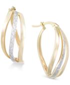 Textured Two-tone Wavy Hoop Earrings In 14k Gold And White Gold
