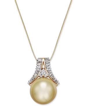 Cultured Golden South Sea Pearl (12mm) And Diamond (1/3 Ct. T.w.) Pendant Necklace In 14k Gold