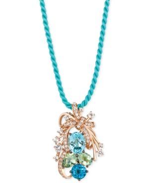 Le Vian Blue Topaz, Green Quartz And White Topaz Cluster Pendant Necklace In 14k Rose Gold (10-1/5 Ct. T.w.)