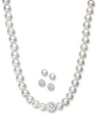 Sterling Silver Jewelry Set, Cultured Freshwater Pearl And Crystal Necklace And Stud Earrings Set (5-8mm)