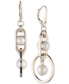 Dkny Gold-tone Link & Imitation Pearl Drop Earrings, Created For Macy's