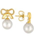 Majorica Gold-tone Imitation Pearl Bow Drop Earrings