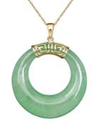 10k Gold Necklace, Jade Circle Pendant