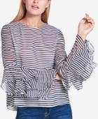 Tommy Hilfiger Striped Ruffle-sleeve Top, Created For Macy's