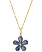 Sapphire (2-1/2 Ct. T.w.) & Diamond Accent Flower 18 Pendant Necklace In 14k Gold