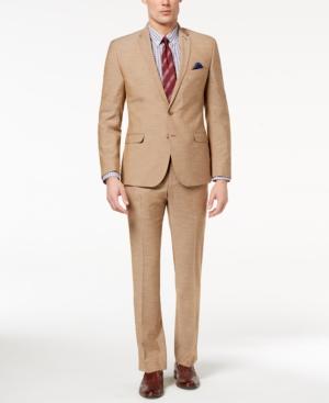 Nick Graham Men's Slim-fit Stretch Tan Textured Suit