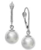 Cultured Freshwater Pearl Leverback Earrings In 14k White Gold (8mm)