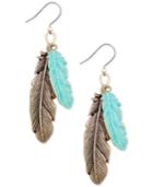 Lucky Brand Two-tone Double Feather Drop Earrings