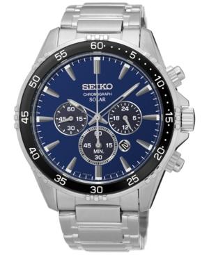 Seiko Men's Solar Chronograph Stainless Steel Bracelet Watch 44mm Ssc445