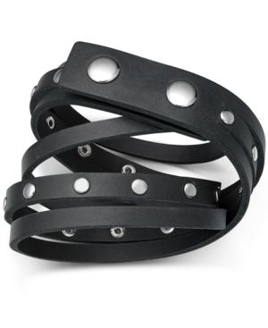 Sutton By Rhona Sutton Men's Stainless Steel Leather Wrap Bracelet