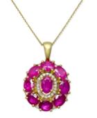 Certified Ruby (4 Ct. T.w.) & Diamond (1/8 Ct. T.w.) Pendant Necklace In 14k Gold