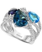 Effy Ocean Bleu Blue Topaz (3-5/8 Ct. T.w.), Iolite (3/8 Ct. T.w.), And Diamond (1/4 Ct. T.w.) Statement Ring In 14k White Gold