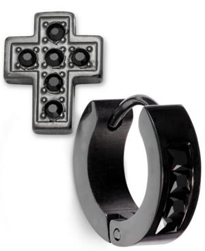 Sutton By Rhona Sutton Men's Black-tone Ion-plated Stainless Steel 2-pc. Cross Stud & Huggie Hoop Earring