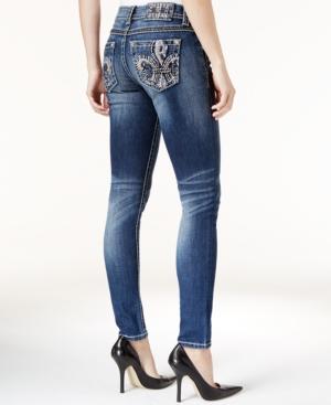 Miss Me Fleur-de-lis Dark Blue Wash Skinny Jeans