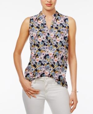 Maison Jules Floral-print Ruffle-neck Top, Only At Macy's