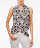 Maison Jules Floral-print Ruffle-neck Top, Only At Macy's